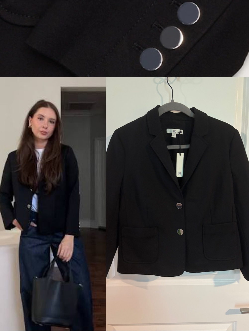 NEW Banana Republic (S) Everywhere Ponte Short Blazer Black Jacket Silver Button